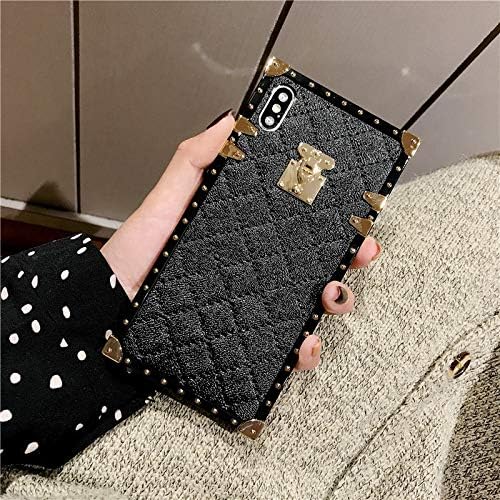 for Samsung Galaxy A50 Grid Plaid Case,SelliPhone Luxury Diamond Skin Design Cute Slim Gold Square Protection Corner Trunk Back Case for Man Women Girl Phone Skin,Black