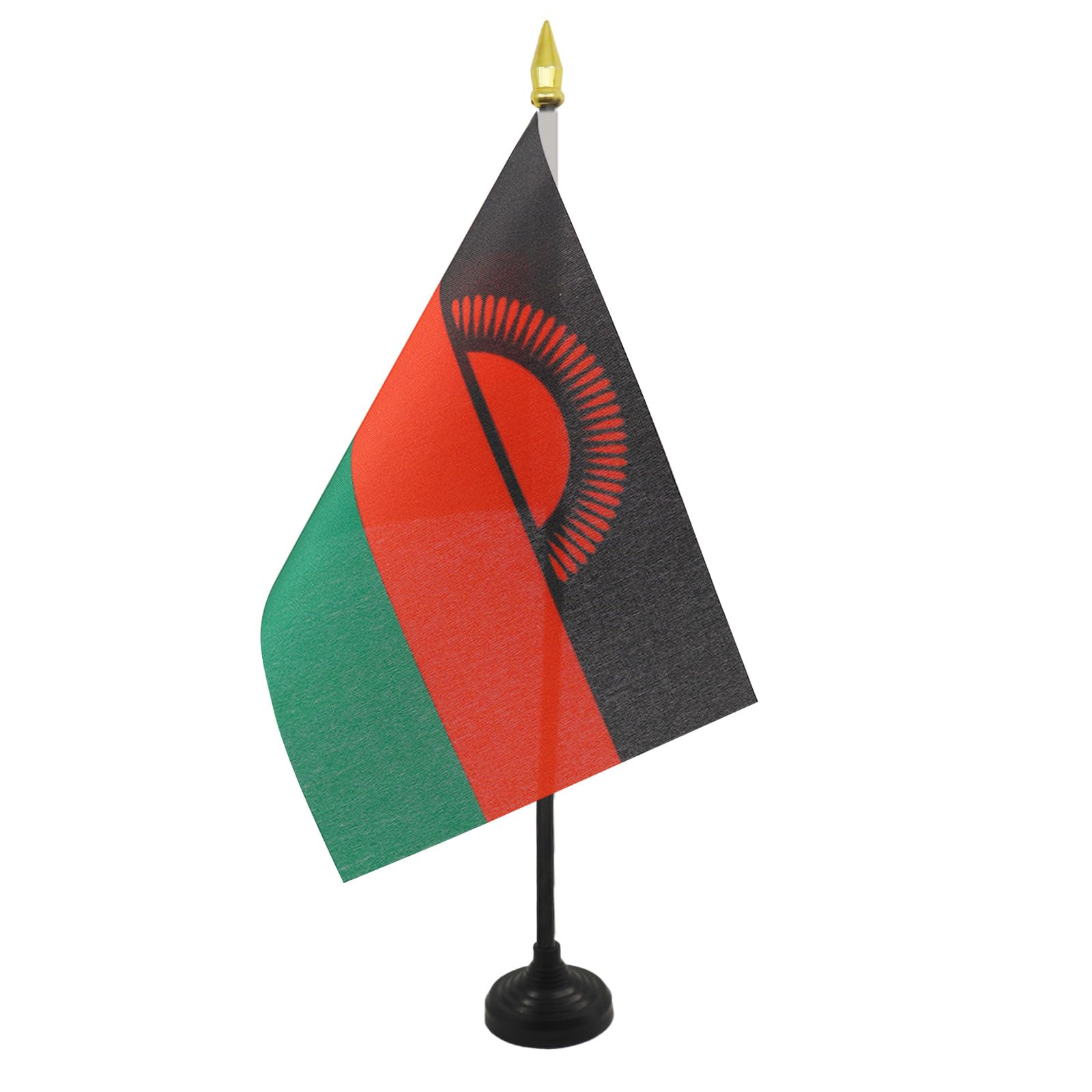 AZ FLAG - Malawi Table Flag 4'' x 6'' - Malawian Mini Desk Flag 100% Polyester 15 x 10 cm - Office Mini Banner with 10'' Pole - Golden Spear