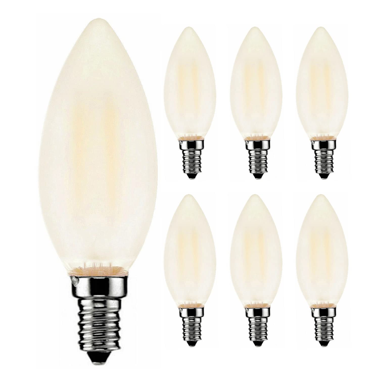 6 Pack E14 LED Filament Candle Bulbs Dimmable 4W C35 Small Edison Screw 2700K Warm White Vintage LED Light, Replace 40W Halogen Bulbs for Chandelier Decorative Light