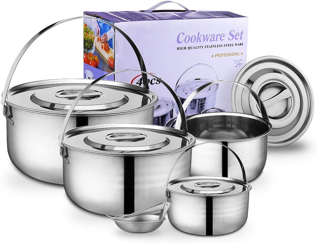 Edelstahl Camping Kochset - Komplettausrüstung Für Outdoor-Küche & Abenteuer