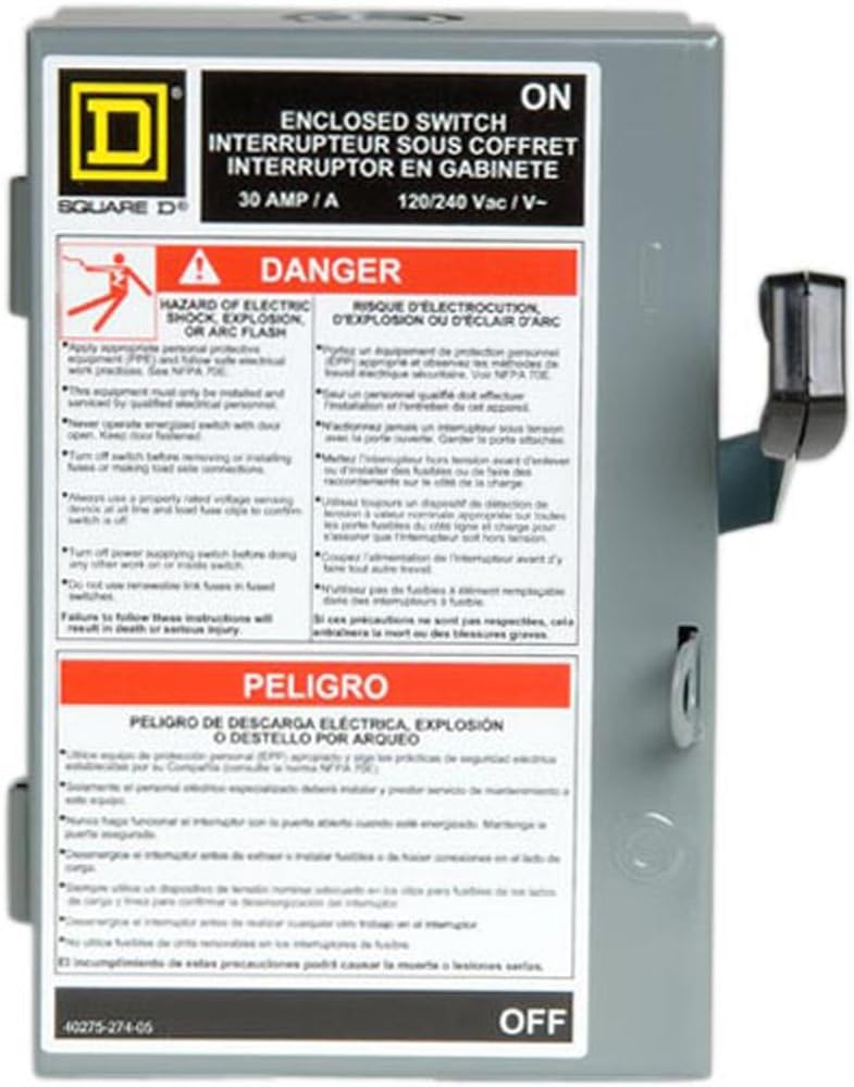 Square D by Schneider Electric L211N 30 Amp 120/240-Volt Two-Pole Indoor Light Duty Fusible Safety Switch with Neutral, Gray - Electrical Outlet Switches - 