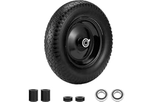 ALEDARAS 4.80/4.00-8" Flat Free Tire and Wheel 14.5" Wheelbarrow Tire,with 5/8" Axle Bore Hole,3"Center Hub and 3/4" Bearings,Universal Replacement Solid Tire for Hand Truck/Utility Cart/Garden Cart