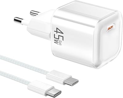 Cargador USB C Carga Rapida 45W：GAN PD3.0 Enchufe USB C Movil Cargador Tipo C Carga Rapida Compacto para Teléfonos Inteligentes y Tabletas con 60W Cable Tipo C a C