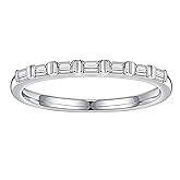 SMILEST Baguette Moissanite Wedding Band for Women, 2MM Lab Created Moissanite 925 Sterling Silver Bar Setting Half Eternity Ring
