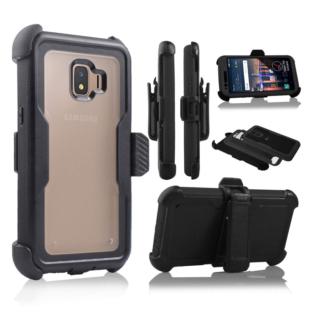 Compatible for Galaxy J2 core Case,Galaxy J2 Dash/J2 Pure/J260 Case Full Body Protection Defender Clear Case [Built in Screen] Holster Kickstand Cover (Black)