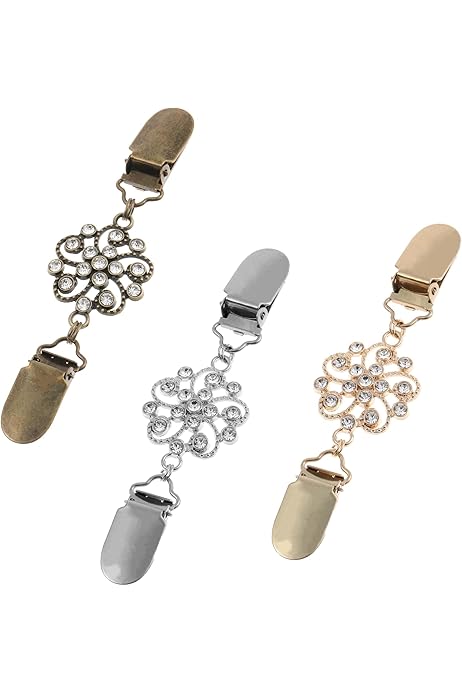 3 Cardigan Clips Set - Vintage Kleiderspangen In Gold, Silber & Bronze