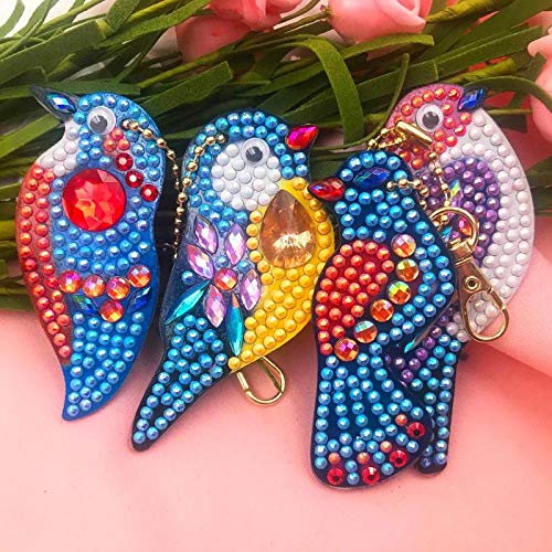 5D DIY Diamond Painting Keychain, 5 pcs Bird Shape, Mosaic Making Full Drill Special Shape Diamond Painting Kit for Bags, Smartphone Straps, 5 Pack