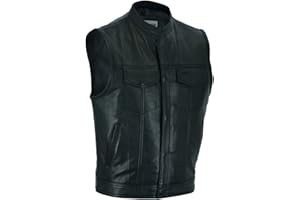GARGOYLE BELLS Men's Leather Motorcycle Vest with Gun Pockets SOA Biker Club Vest with Liner &Snap/Zipper For Riding