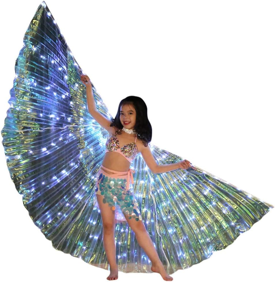 Isis Wings,SuperUS Belly Dance LED Angel Isis Wings with Flexible Sticks Women's Egyptian Egypt Belly Dance Costume Bifurcate ISIS Wings (1 Set, A Multicolor)