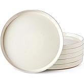 AmorArc Ceramic Dinner Plates Set of 6, 10.25 Inch Stoneware Plates for Kitchen,Modern Flat Dinnerware Dishes Set,Microwave& Dishwasher Safe, Scratch Resistant-Beige