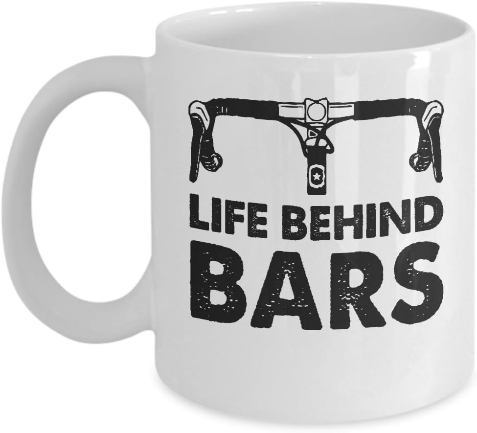 Cool Cyclist Mug - Life Behind Bars Coffee & Teacup - 11oz Ceramic Bike Lovers Cup - Great Unique Gift Idea For Cycling, Bike Riding Enthusiast, Him or Her