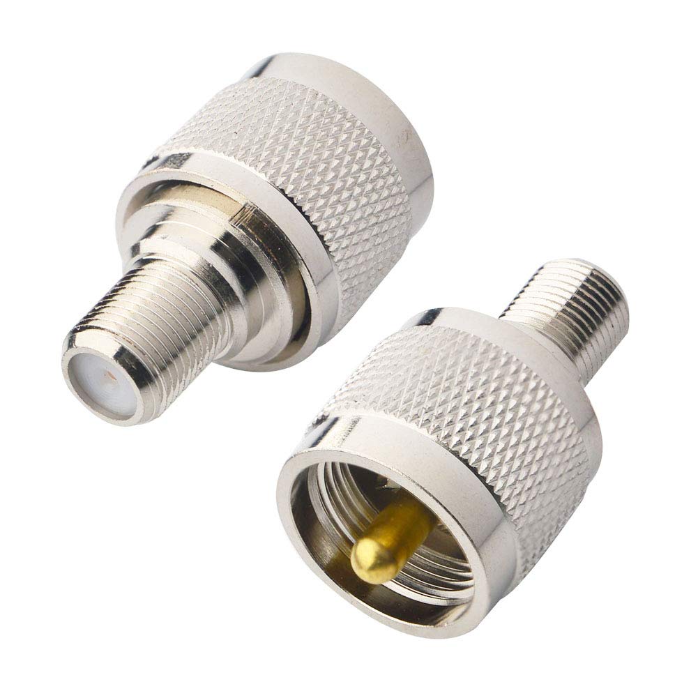 BOOBRIE PL259 to F Type Coax Connector F Female to UHF Male PL259 Connector UHF to F-Type Antenna Adapter RF Coaxial Adapter for TV Antenna Wireless LAN Devices Wi-Fi Radios External Antenna Pack of 2