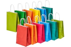 RACETOP 32 Pack Small Paper Gift Bags with Handles, 5.8"×3.2"×8.25" Kraft Paper Party Favor Bags Bulk for Kids Birthday, Baby Shower, Crafts, Wedding, Party Supplies (8 Colors)