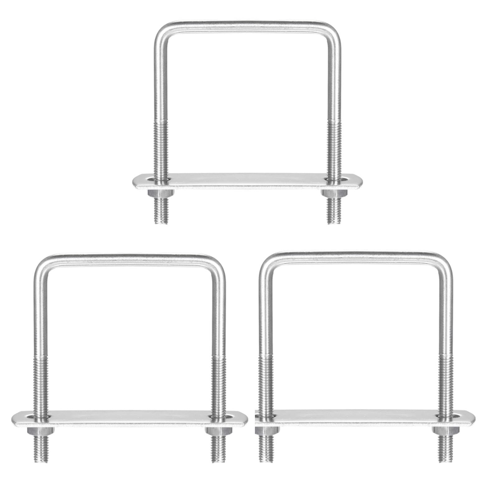 TA-VIGOR 3 sets M6 Square U-Bolts, 65mm Inner Width 80mm Length 304 Stainless Steel U-Bolts with Nut, Plate for Attaching Piping Conduit Cable Tube Brackets Boat Trailer