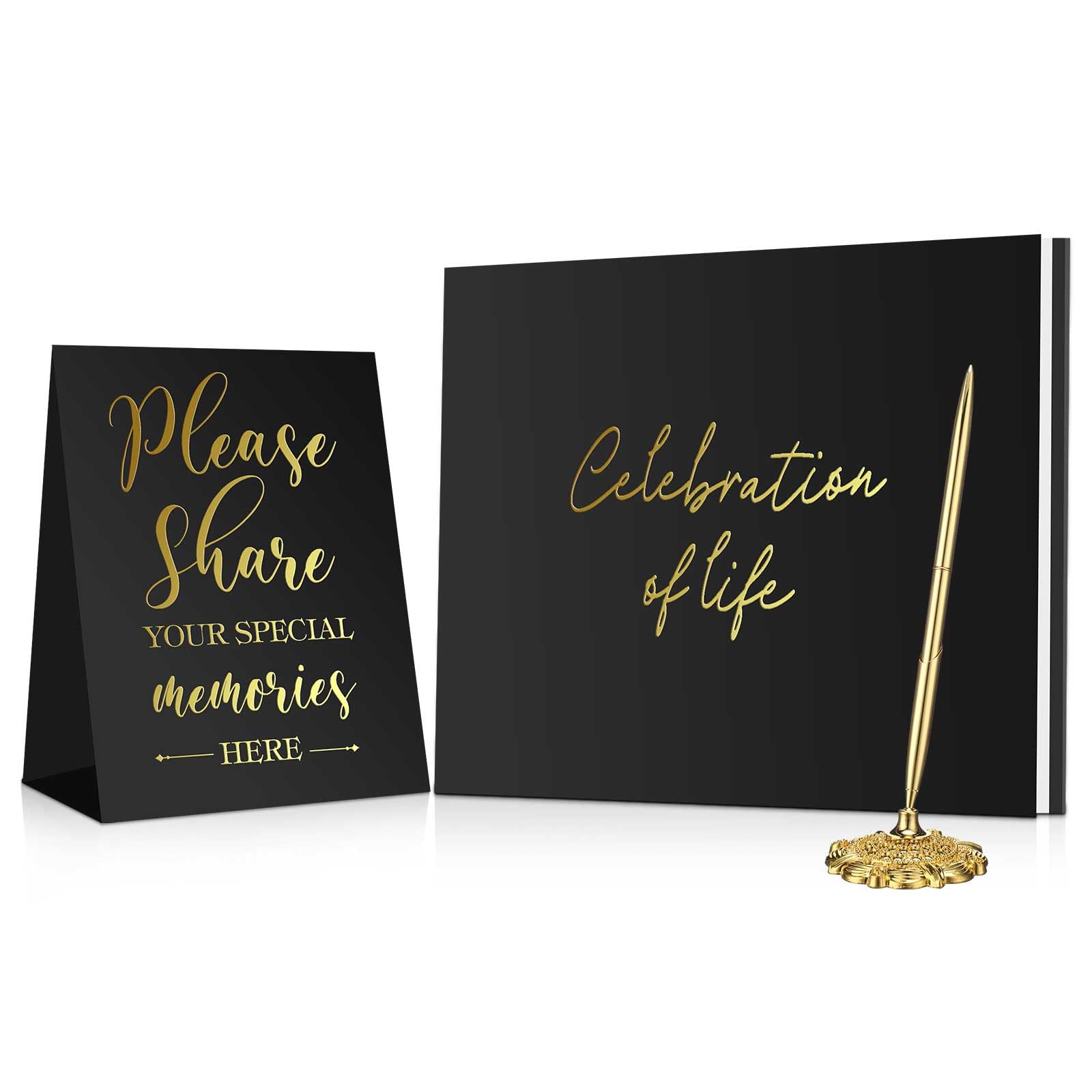 Photo 1 of Spakon 3 Pcs Funeral Guest Book with Pen and Table Sign Decorations for Memorial Celebration of Life in Loving Memorial Service Signs Book for Funeral Farewell Remembrance Party Favors Supplies