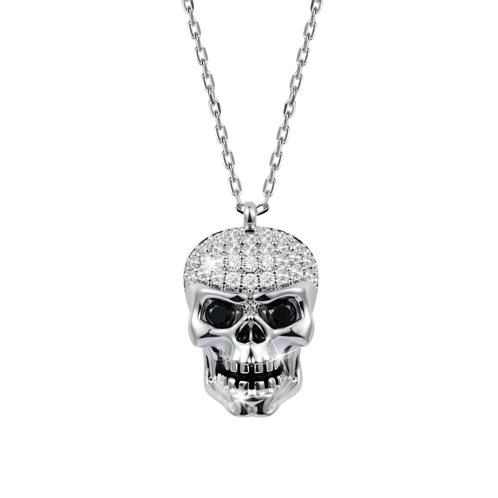 GNOCE Skull Pendant Necklace 925 Sterling Silver Necklace With Stones Gift for Women