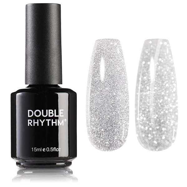 DOUBLE RHYTHM 15ML GEL POLISH LIGHT PASTEL DARK GLITTER COLOR BLACK BOTTLE 1 PC REFLECTIVE SPARKLE SOAK OFF NAIL POLISH MANICURE SALON DIY AT HOME (B1023-GALAXY SILVER)