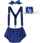 IBTOM CASTLE Baby Boy 1/2 Birthday Cake Smash Outfit Diaper Cover+Suspenders+Bow Tie+Crown Newborn Photography Clothes Set