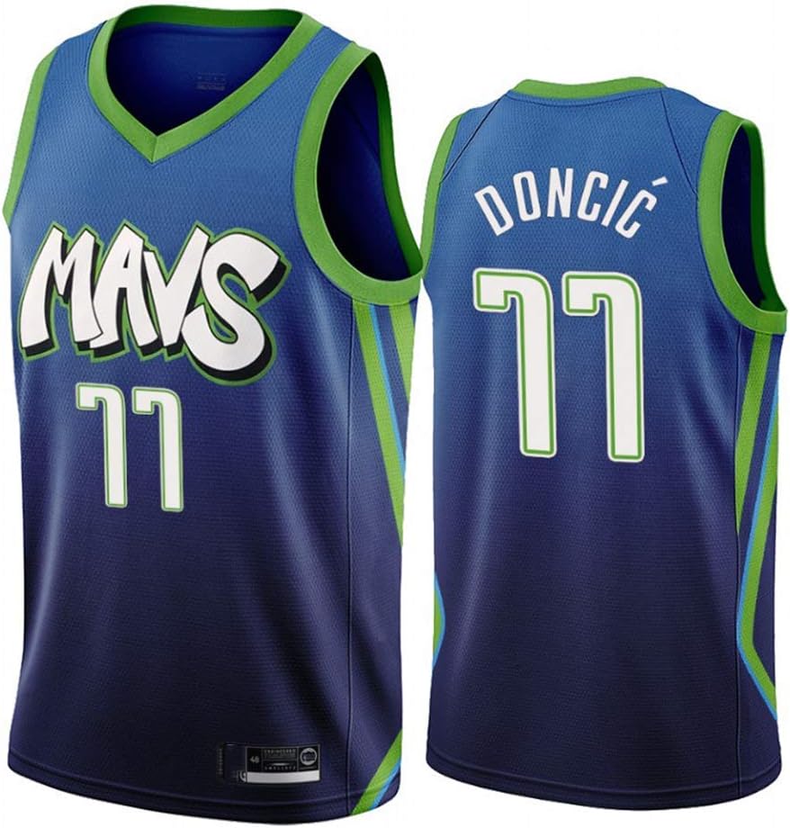 LAMBO Men's Basketball Jersey Dallas Mavericks # 77 Luka Doncic Breathable Sleeveless Retro Sports T-Shirts (S(170CM/50~65Kg))