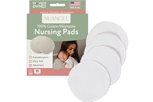 NuAngel 100% Cotton Washable Nursing Pads for Breastfeeding, Reusable & Breathable Leak Protection – 8 Pack (Natural)