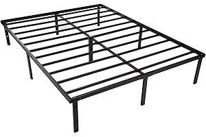 Amazon Basics Sturdy Heavy-Duty Non-Slip Platform Bed Frame Queen Size Storage, Steel Slat Support, Noise Free, Easy Assembly, 14 Inch Black