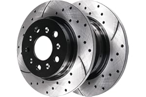 AUTO SHACK AutoShack Rear Drilled Slotted Brake Rotors Black Pair of 2 Driver and Passenger Side Replacement for Ford Explorer Edge Flex Five Hundred Taurus X Lincoln MKX MKS MKT Mercury Sable AWD FWD PR64127LR