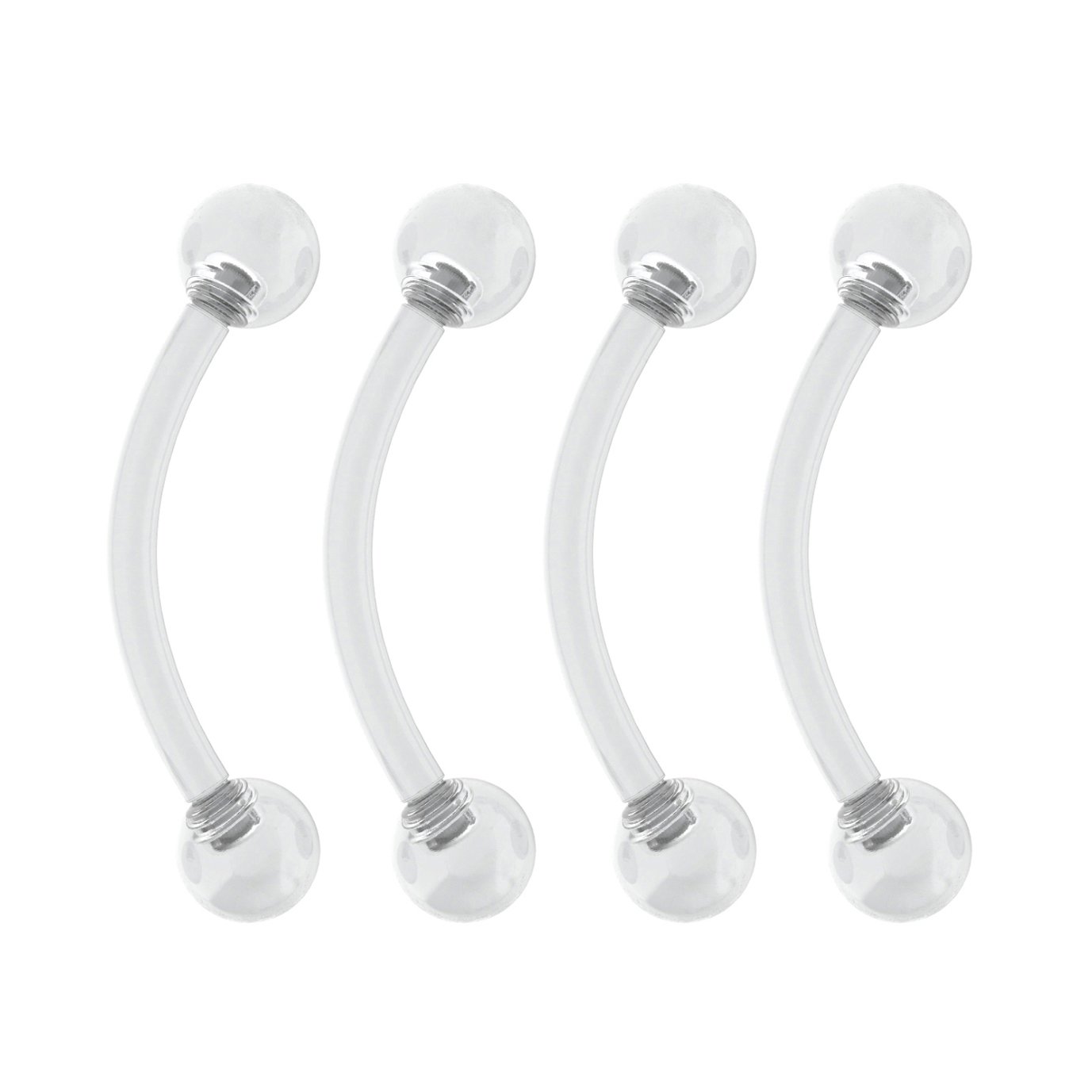 4pc 16g 1.2mm Clear Eyebrow Barbell Tragus Ear Ring 16 Gauge 8mm Curved J-Curve Bars Nipple Piercing Retainer Keeper
