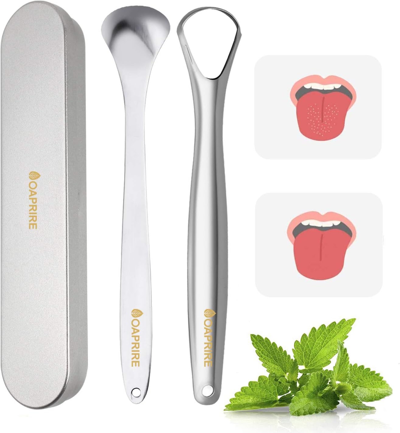 OAPRIRE Tongue Cleaner 2 Pack with Travel Handy Case, Stainless Steel