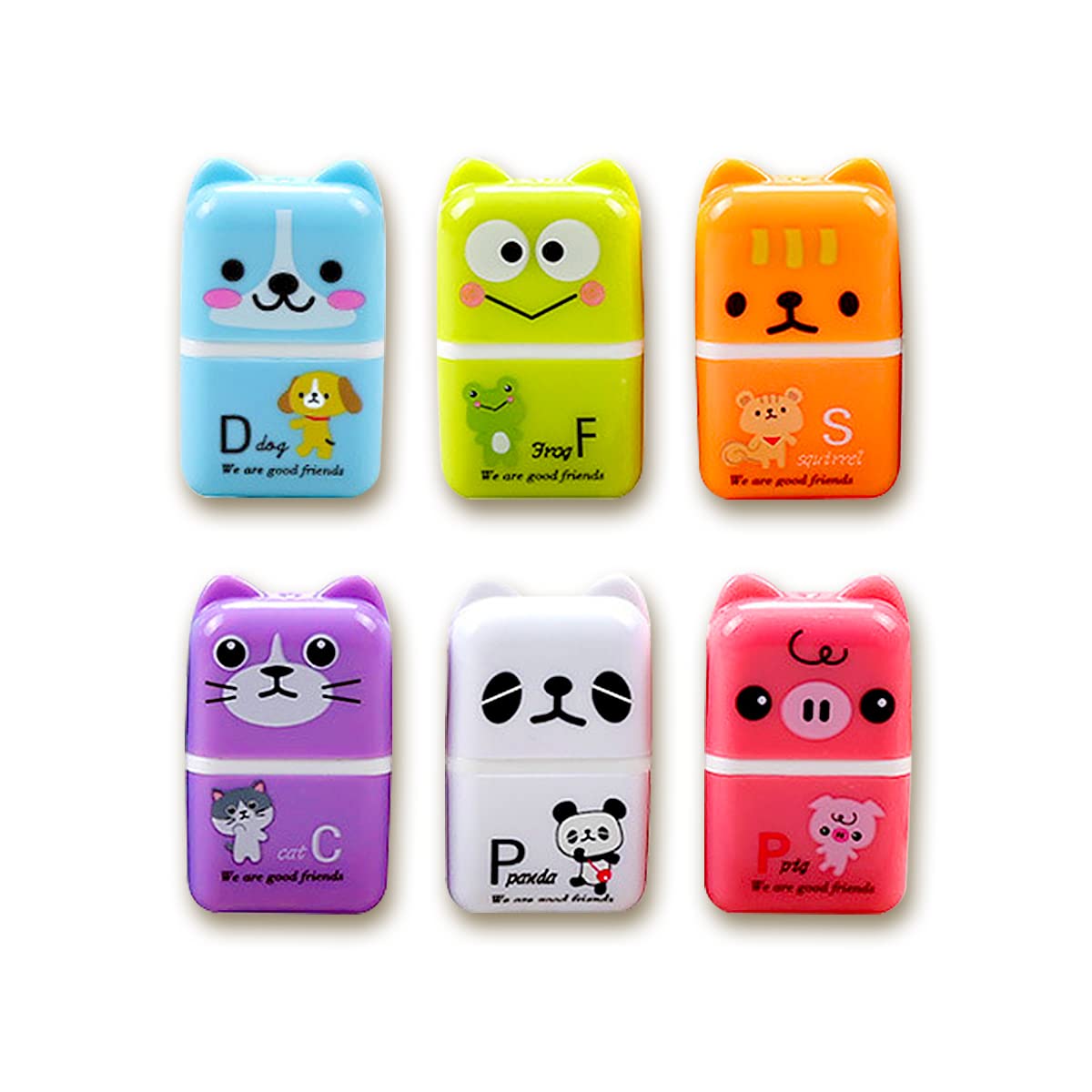 Jagowa Adorable Cartoon Roller Pencil Erasers- Set of 6 Cute Animals- Ideal for School & Office Supplies, BG-2207-24, Black