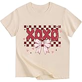 Girls Valentine's Shirt Love Heart T-Shirts Cotton Short Sleeve Tees Kids Vday Shirts 3-13 Years