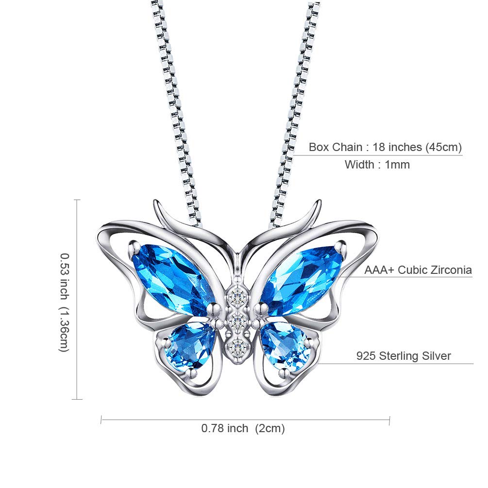 Sterling Silver Swiss Sky Blue Topaz Butterfly Pendant Necklace DP0013S