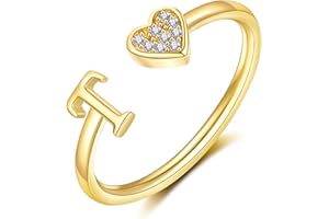WFYOU Heart Initial Ring for Women Teen Girls Silver Rose Gold Plated Heart Capital Letter Initial Rings Stackable Rings for Women Girls Adjustable Heart Alphabet Letter Rings Jewelry Gifts for Women