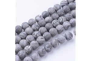 38Pcs Natural Map Stone Beads 10mm Frosted Gemstone Beads Round Stone Loose Bead for DIY Bracelets Necklace Earrings Jewelry 