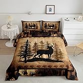 Feelyou Cute Deer Comforter Set for Girls Boys Kids Deer Hunting Bedding Set Room Decorative Rustic Bear Paw Print Bedding Set Canbin Deer Brown Duvet Set Queen Size 3Pcs Quilt Set