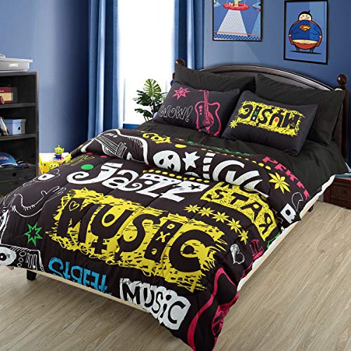 Evolive Digital Printed Soft Microfiber Kids, Teen, Children Bed in a Bag Comforter Set Including Printed Sheet Set (Crazy About Music, Twin)