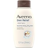 Aveeno Skin Relief Body Wash with Coconut Scent & Soothing Oat, Gentle Soap-Free Body Cleanser for Itchy, Dry & Sensitive Skin, Dye-Free & Allergy-Tested, 12 fl. oz