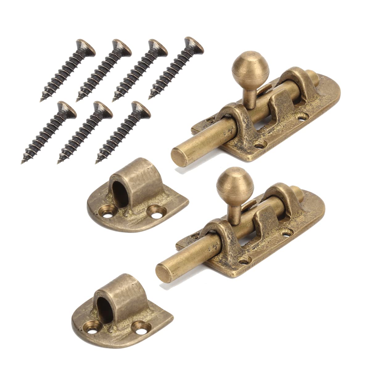 Buachois 2PCS Brass Door Latchs Home Security Antique Window Bolts Vintage Pure Copper Multifunction Buckle Sliding Lock Gate Sliding Bolt Latch Warehouse Internal Door
