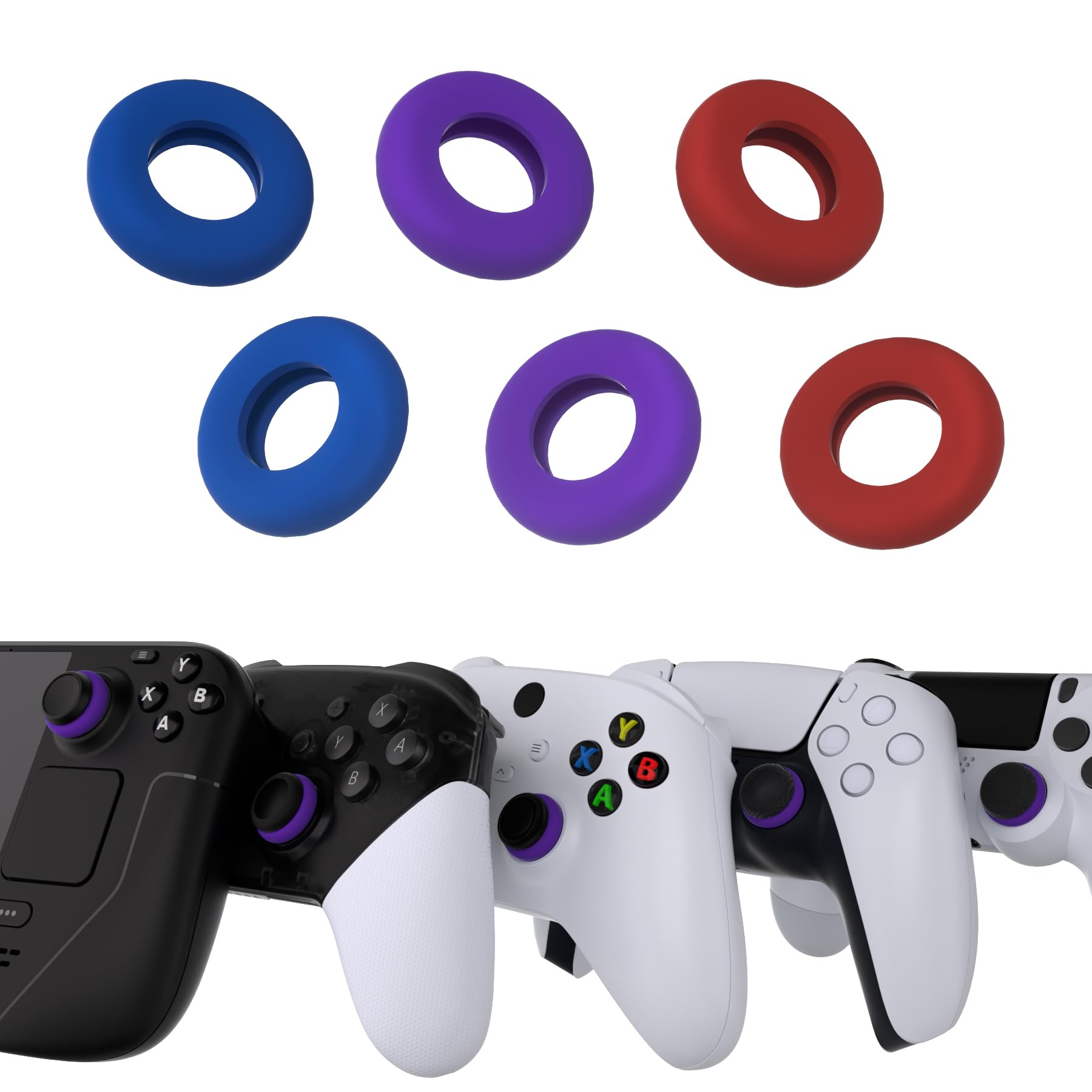 PlayVital 6 Pack Silicone Precision Rings for PS5, for PS4, for Xbox Series X/S, Xbox One, Xbox 360, for Switch 2 Pro, for Steam Deck - 3 Different Strengths, Aim Assist Target Motion Control Rings