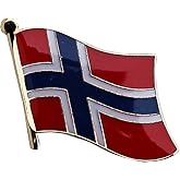 Norway Flag Die-struck Metal Lapel Pin with Butterfly Clasp, Approximate Size .75 inch x 1 inch