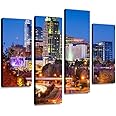 Canvas Wall Art Painting Pictures Skyline of Raleigh, North Carolina Downtown streetss and Pictures Modern Artwork Framed Posters for Living Room Ready to Hang Home Decor 4PANEL