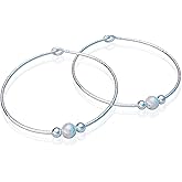 Sterling Silver hoop earrings with white opal