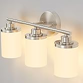 Halialumi Brushed Nickel Bathroom Light Fixtures,3-Light Nickel Vanity Lights, Bathroom Lights Over Mirror,Modern Wall Sconce