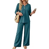 Shiketong Women's 2 Piece Notch V Neck Lounge Set Fall Sweatsuits | Women's 2 Piece Lounge Set , Airport Travel Outfits, Comfy Athleisure Fall Winter Clothes ,wide Leg Palazzo Pants