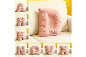 Personalized Initial Alphabet Pink Pillow with Floral Pattern Best Gift for Girl Women Lover Custom A to Z Letter Decorative 