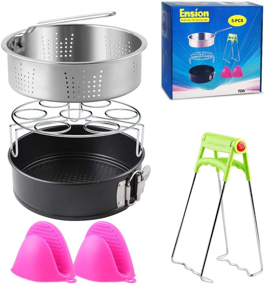 Pressure cooker Accessories Set Fits 5,6,8Qt Pressure Cooker 5 Pcs with Steamer Basket, Egg Steamer Rack, Non-Stick Springform Pan, Steaming Stand, 1 Pair of Silicone Cooking Pot Mitts