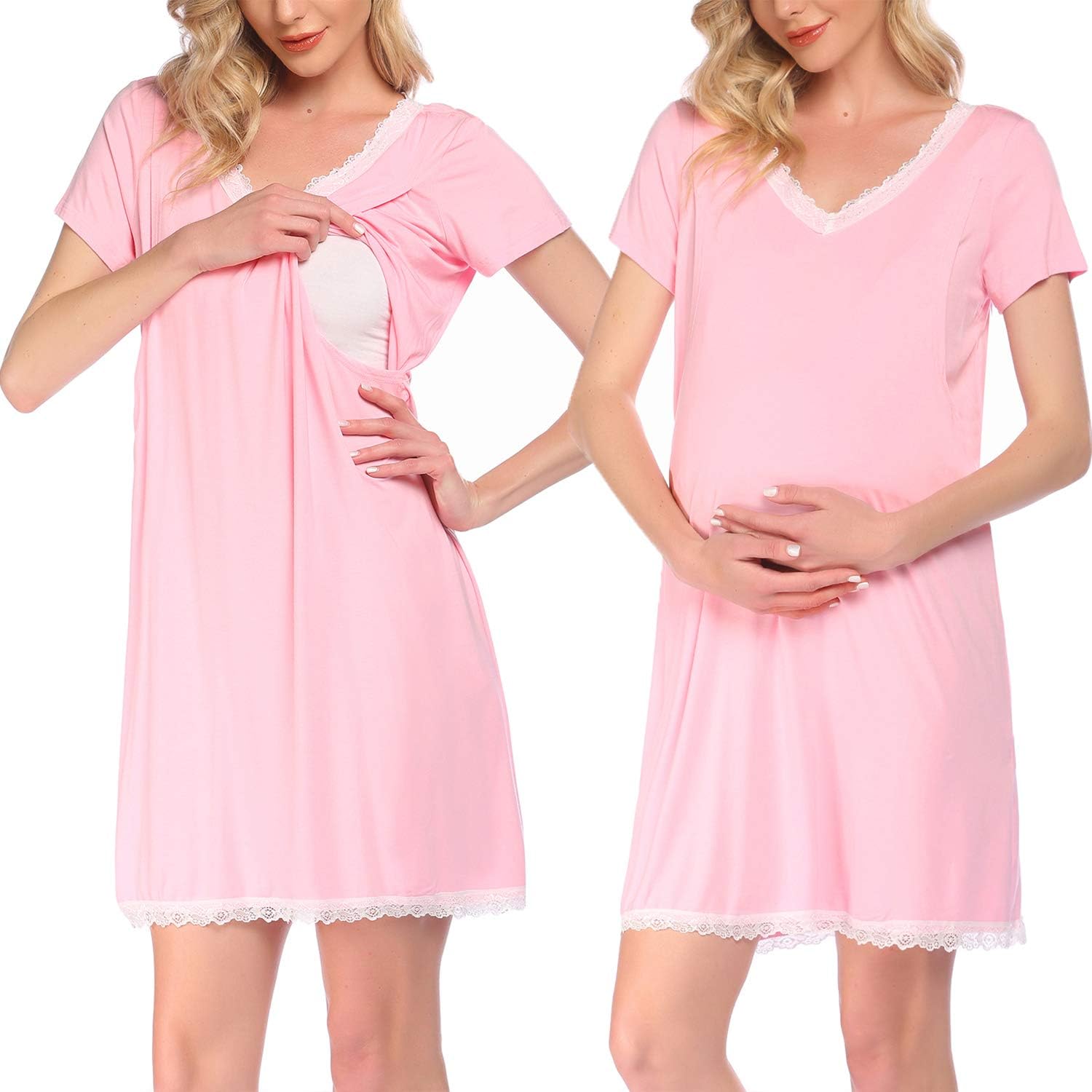Ekouaer Mom Maternity Nursing Breastfeeding Nightgown Dress Short
