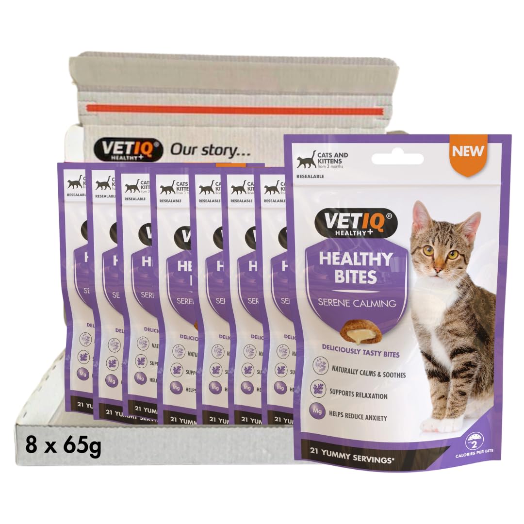 VETIQ Healthy Bites Serene Calming for Cats, Cat Calming Products for Stress and Separation Anxiety, Tasty Calming Cat Treats, High in Protein 65 g (Pack of 8)