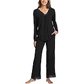 GYS Bamboo Viscose Women's Pajama Sets Long Sleeve Lace V-Neck Soft 2 Piece Sleep Set