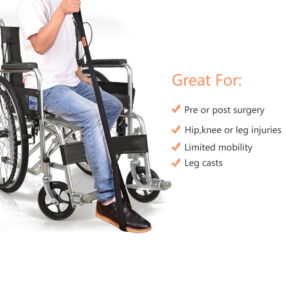 Convelife Leg Lifter Strap 36'' Rigid Foot Loop & Hand Grip For Adult, Senior, Elderly