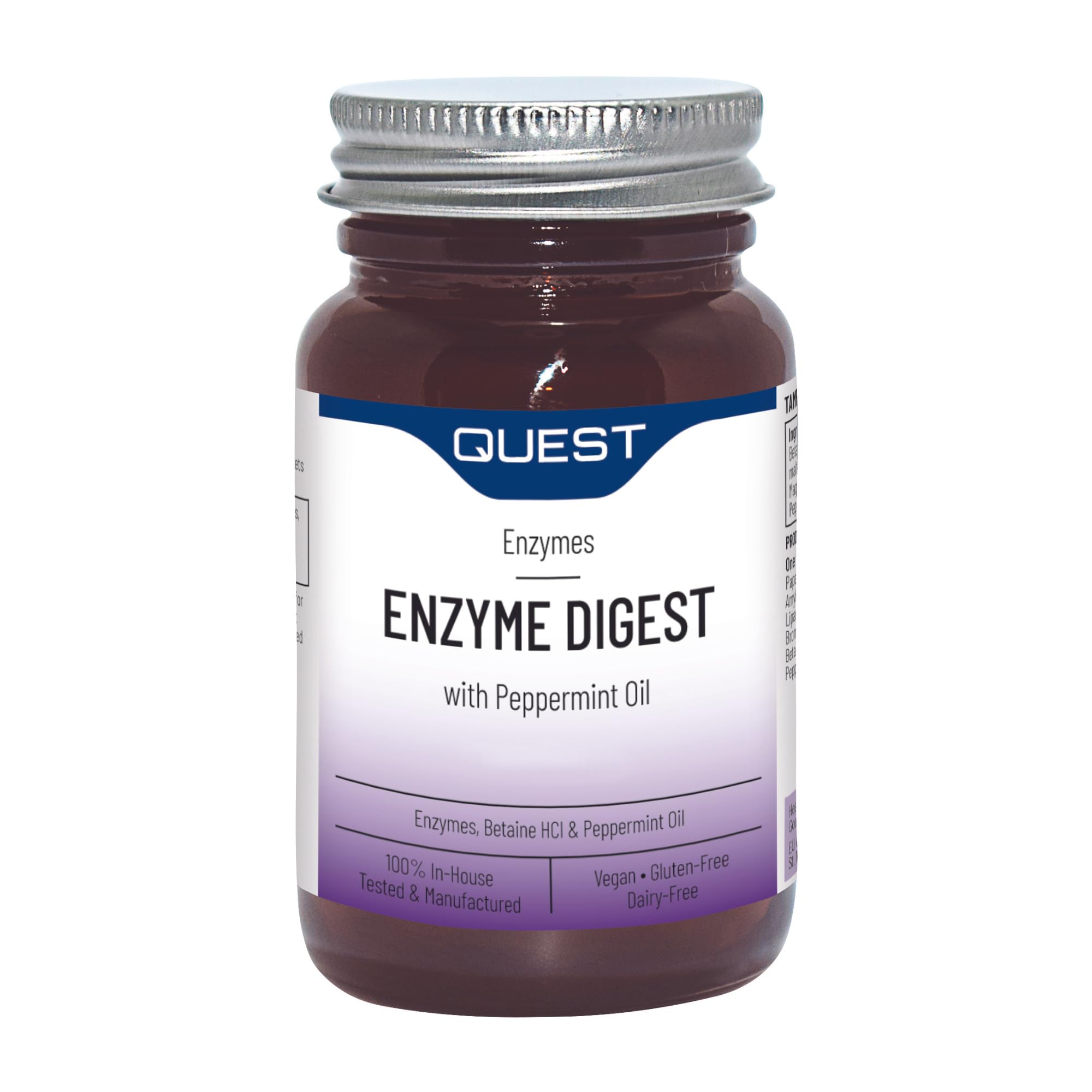 Quest Enzyme Digest with Peppermint Oil & Betaine. 180 Vegan Tablets for Bloated Stomach and Indigestion. Dairy and Gluten Free Enzymes Digestion Supplement for Bloating and Heartburn Relief (2 Pack)